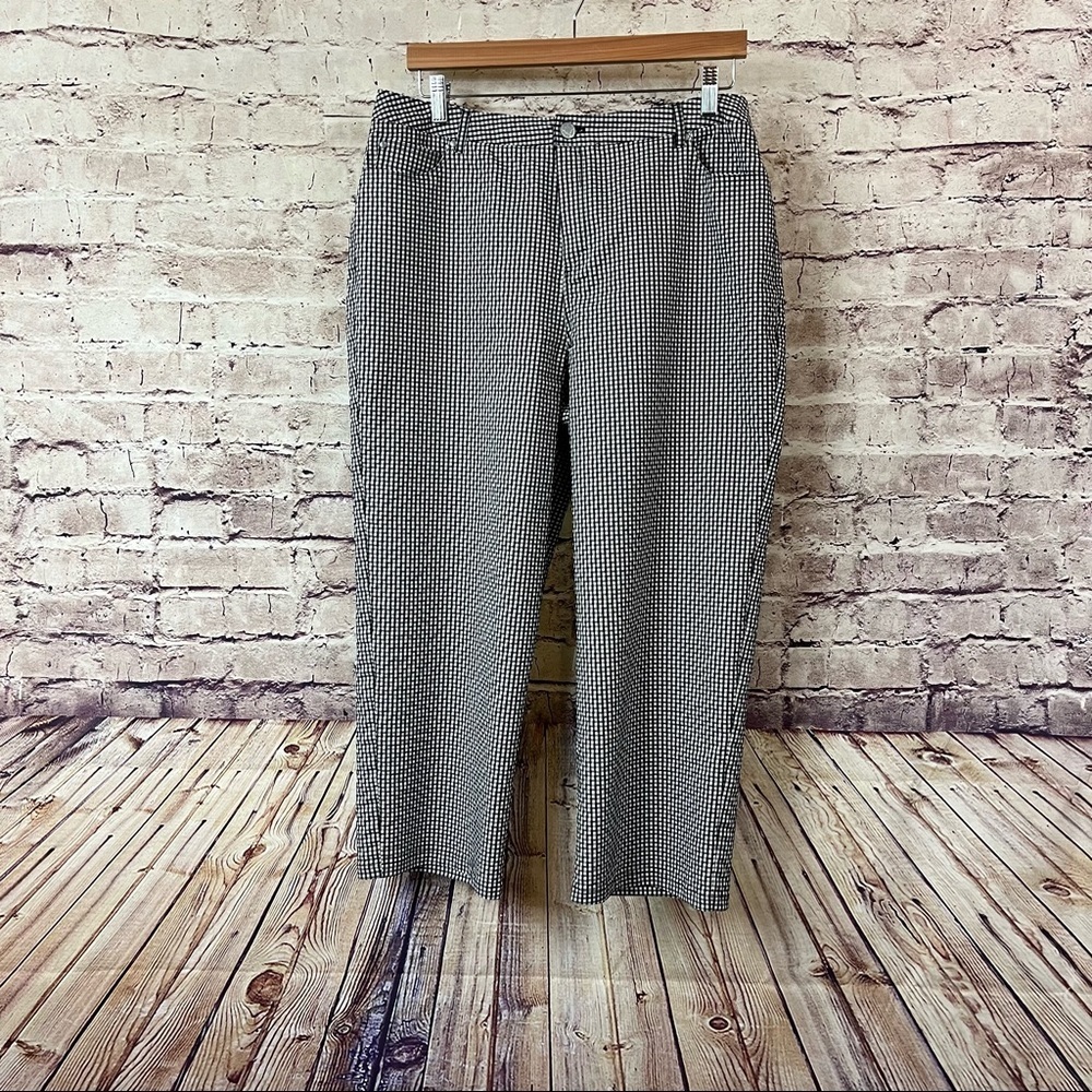 Kate Hill Black Check Seersucker High Rise Crop Pants